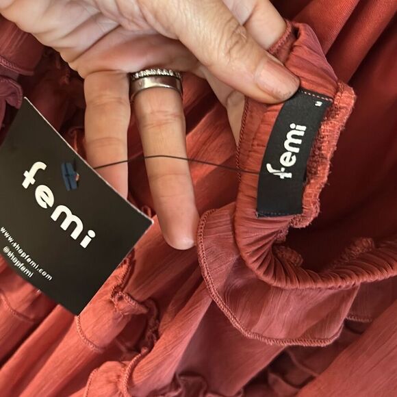 NWT Femi rust color ruffle open side mini dress long sleeves size M - Picture 5 of 6